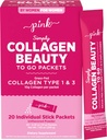 PINK Collagen Powder to Go ← 20 Travel Packets ← Unflavored Powder Tipo 1 " 3 ← Gluten Free " Non-GMO Grass Fed Peptides