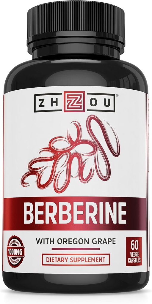 Zhou Berberine with Oregon Grape - Berberine Supplement for Women & Men, Gut Health, Metabolic Function, Berberine 1000mg Per Capsule - 60 Vegetarian Capsules (Pack of 1)