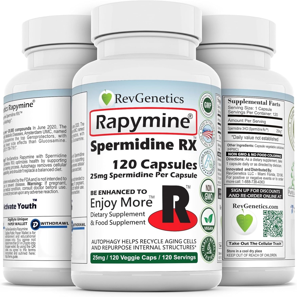 REVGENETICS Rapymine®: 25 mg Spermidine RXTM - 120 cápsulas