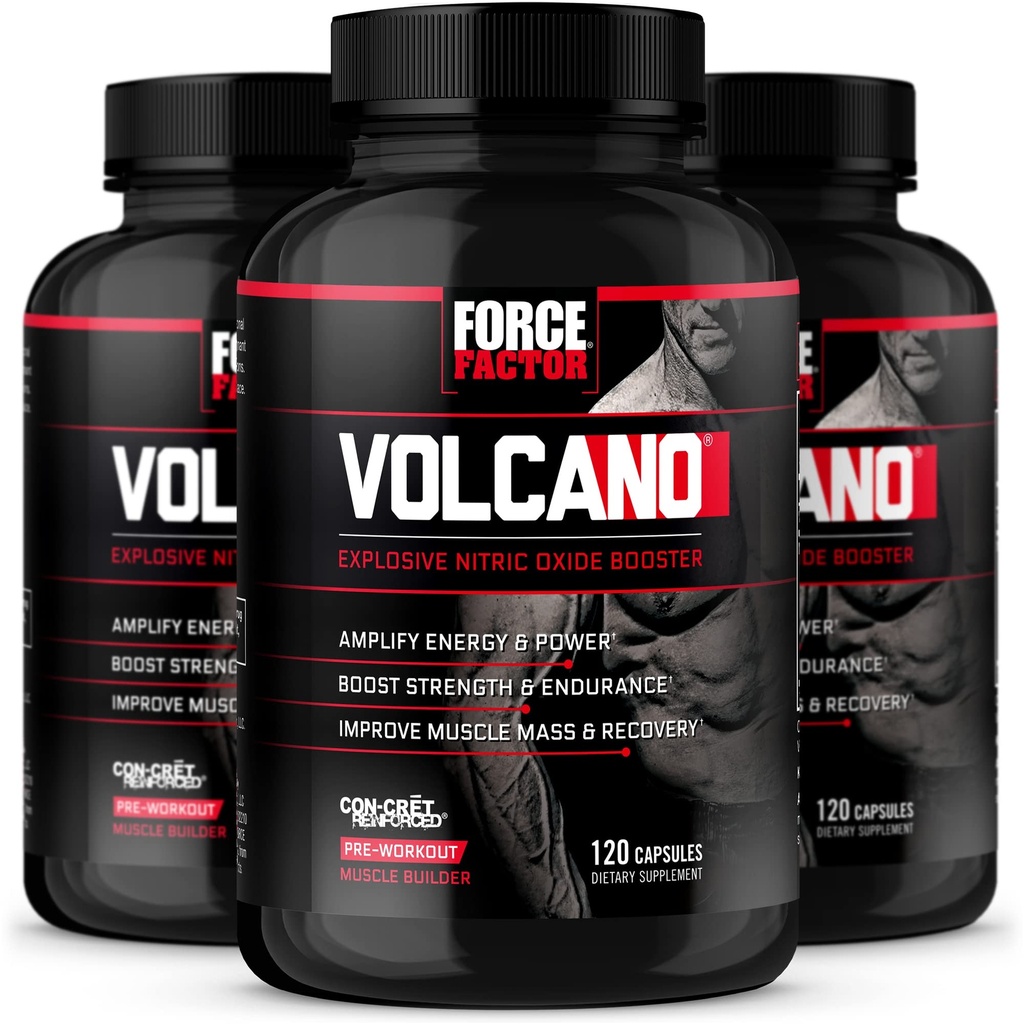 Volcán FACTOR Pre Workout Nitric Oxide Booster Suplemento para Hombres con Creatina y L-Citrulline para ayudar a Boost Nitric Oxide, Energía, Construir Muscle &amp; Mejorar el flujo sanguíneo, 120 Conde(Pack of 3)