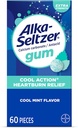 Alka-Seltzer Cool Action Heartburn Relief Gum, Extra Strength Antacid Gum, Acid Indigestion and Upset Stomach Relief, No Chalky Taste, Cool Mint Flavor, 60 Conde