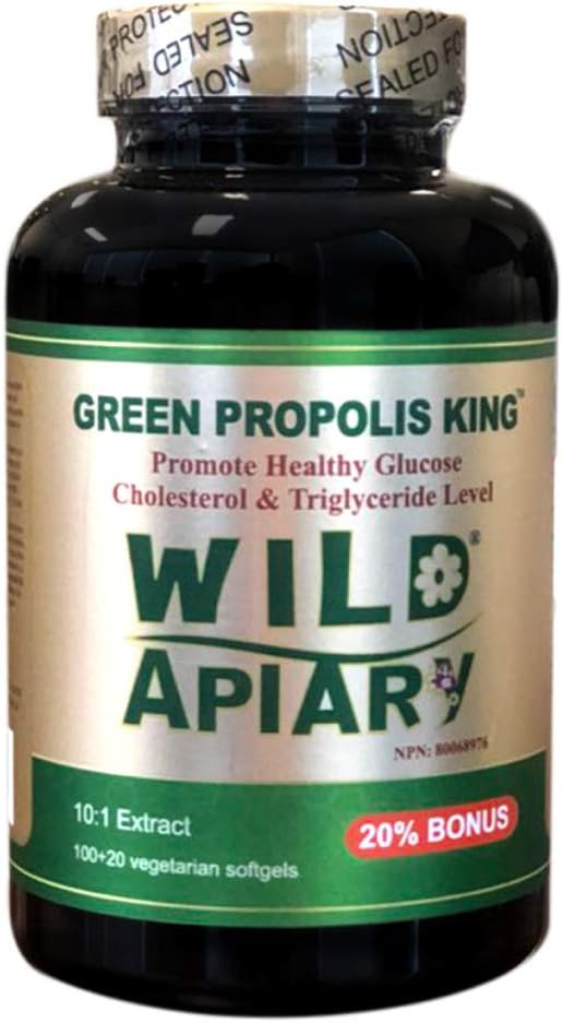 Wild Apiary Brasileño de abeja verde Propolis King Vegetarian Softgel 120 geles - No alcohólico, Wax Gratis, Sugar Gratis