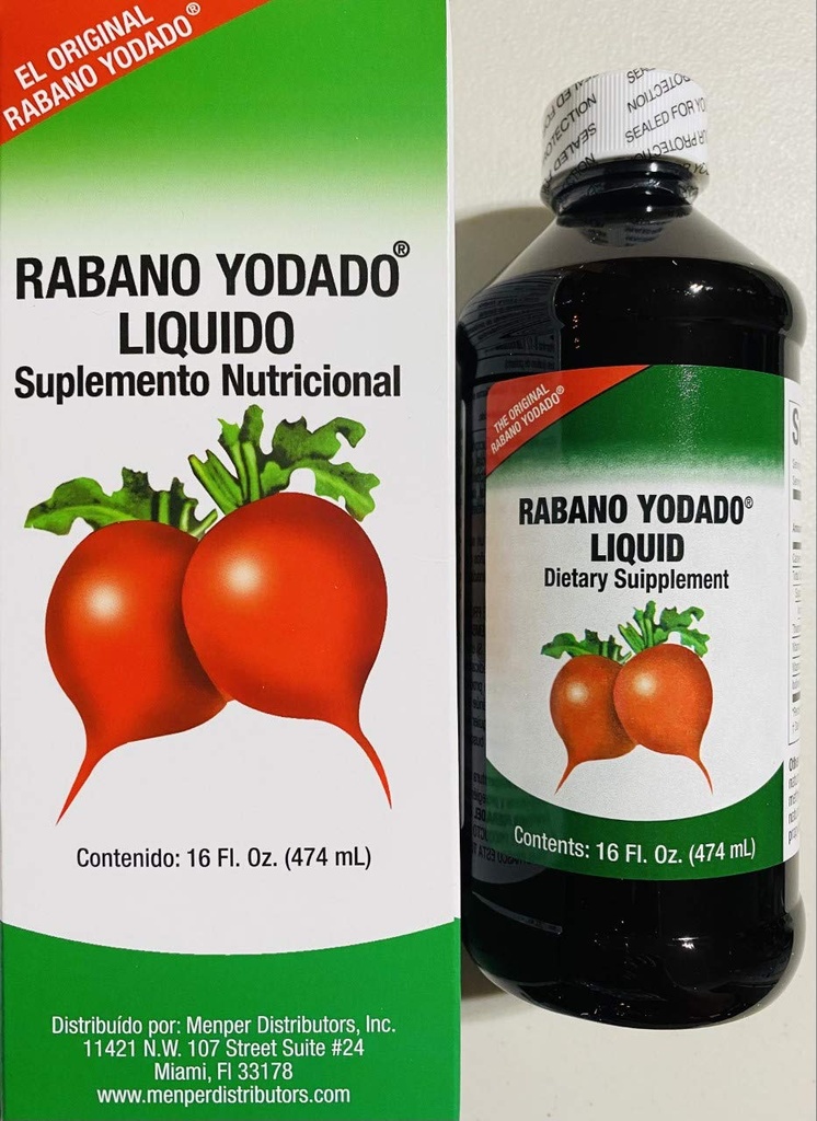 Rabano Yodado Liquid 16 Fl Oz. - Tamaño del Bono - Suplemento Vitamina B12, B6 y Thiamin (1 Mes de Suministro)