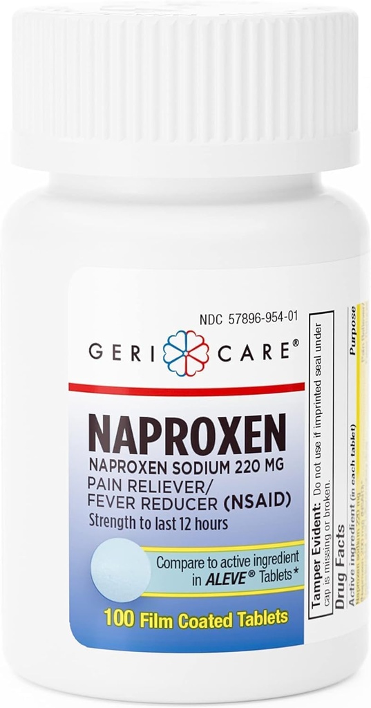 GeriCare Naproxen Sodium Tablets, 220mg (100 conteo)- Alivio de Dolor Extrafuerte de NSAID para dolor de cabeza, artritis, dolores musculares, calambres menstruales-naproxen reductor de película antiinflamatorio