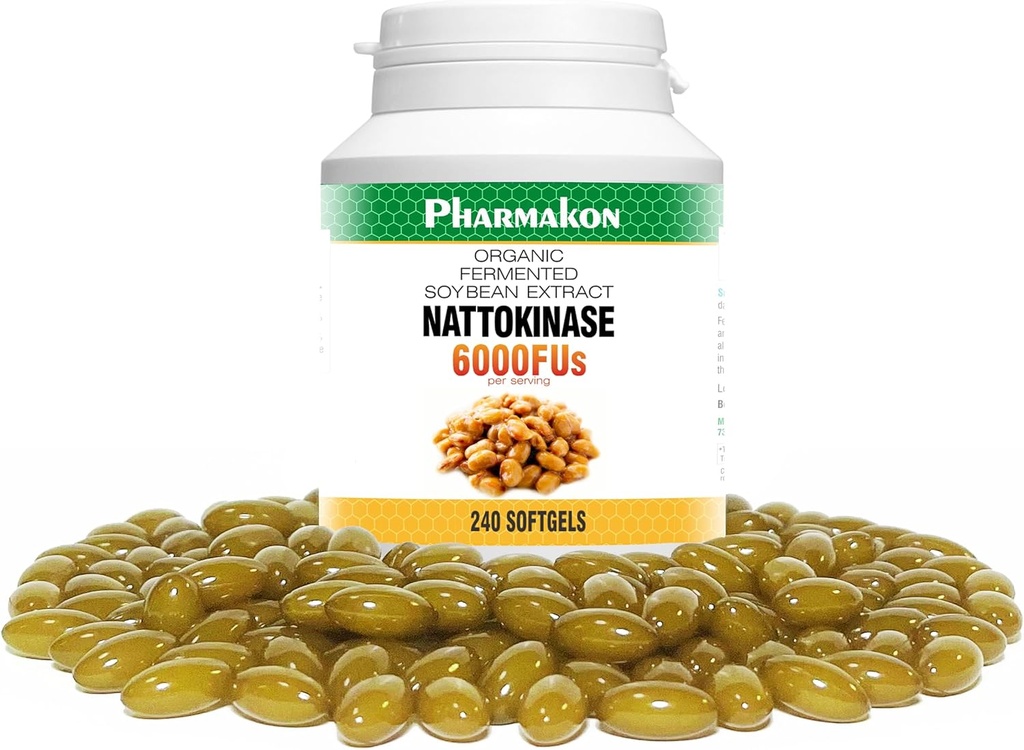 PHARMAKON Nattokinase, cápsulas blandas biodisponibles, extracto de soya fermentada orgánica, 6000 UF por servicio