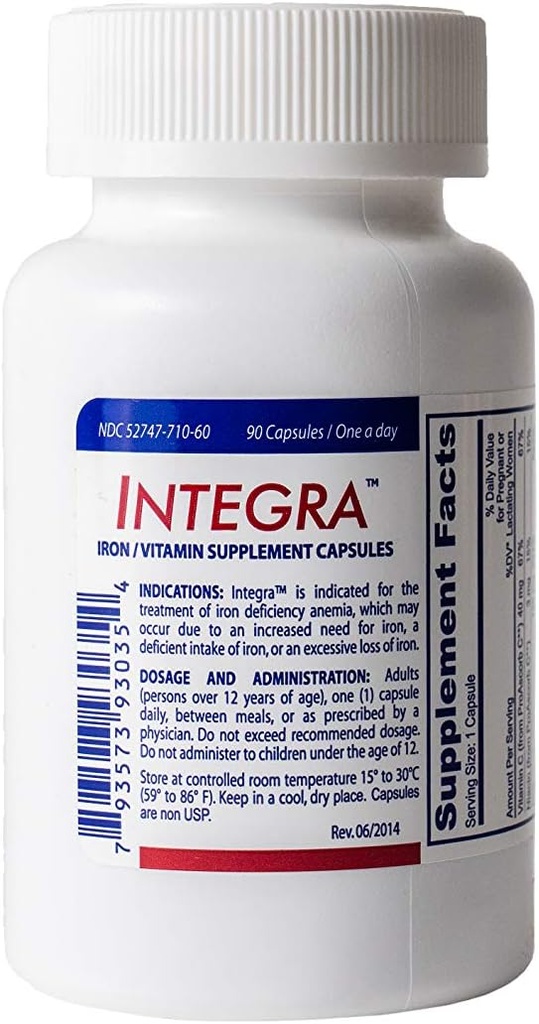 Integra (90)- Iron Suplemento-Vitamin C- Ferrous Fumarate & Polysaccharide Iron Complex