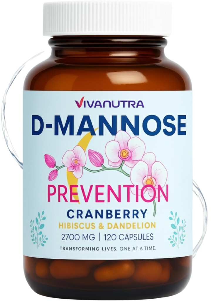 Cranberry D Mannose Capsules — D Mannose with Cranberry, Hibiscus & Dandelion, 2000 mg/Day – Apoya la salud del tracto urinario &amp; Comfort – 120 cápsulas vegetales
