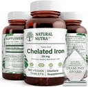 Natural Nutra Chelated Iron Suplemento para Hombres &amp; Mujeres, Salud de uñas, promueve la absorción óptima, ayuda a mejorar el nivel de hierro, mantener la fusión corporal, ayuda a mejorar el crecimiento del cabello, la salud de la piel, 180 tabletas