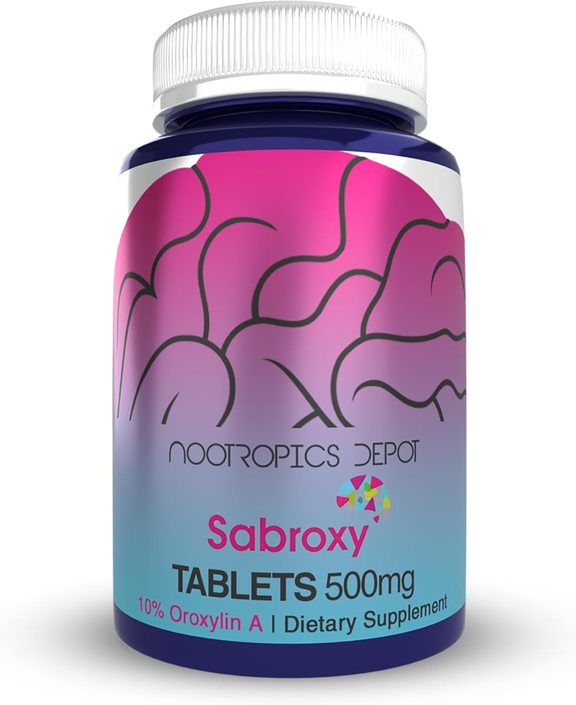 Nootropics Depot Sabroxy® Tablets TEN 500mg TENIDO 30 Cuenta TENIDO Mínimo 10% Oroxylin-A TENIDO Oroxylum indicum TEN may Help Promote Focus " Motivation TEN may Help Promote Cognitive Function