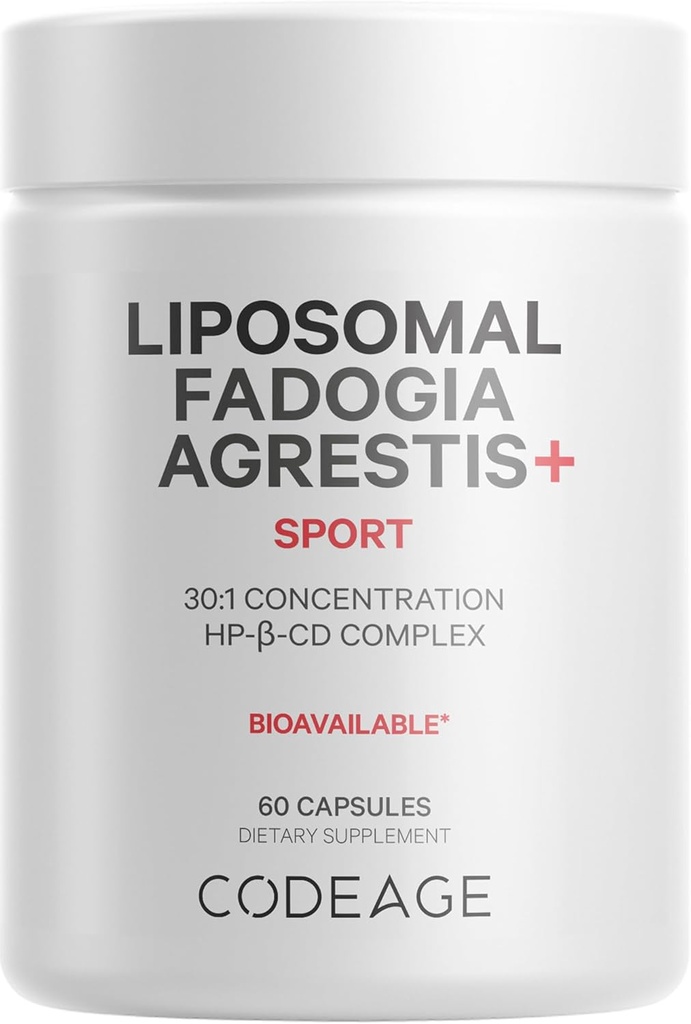 Codeage Liposomal Fadogia Agrestis 600mg Suplemento - Fadogia Agrestis 30:1 Extracto, Vitamina D3, Zinc, Fenugreek, BioPerine Black Pepper - 2-Month Supply - Entrega Liposomal - Non-GMO, 60 cápsulas