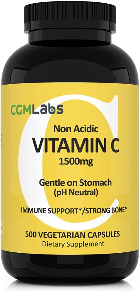 Vitamina C No Acidica Suplemento dietético 1500 mg con calcio. Gentle on Stomach, Immune/Bone Support (500)