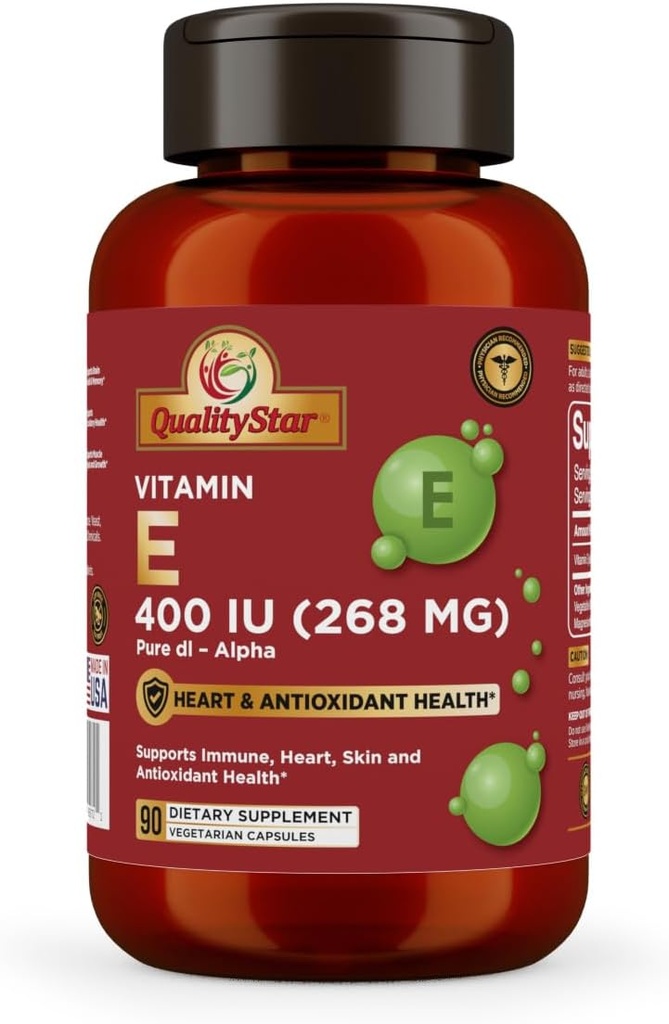 Capsulas de vitamina E para inmune, corazón, piel, " salud antioxidante - 100% vegano Una vez que cápsulas diarias 90 cápsulas de 400 UI (268 mg)
