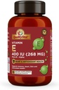 Capsulas de vitamina E para inmune, corazón, piel, " salud antioxidante - 100% vegano Una vez que cápsulas diarias 90 cápsulas de 400 UI (268 mg)