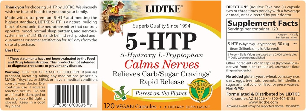 Lidtke 5-HTP 120 cápsulas Suplemento dietético