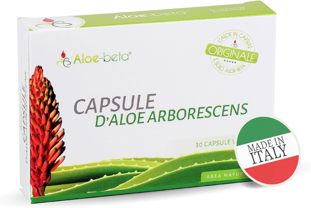 ALOEBETA Aloe Arborescens Natural Power Capsules - 100% Organic Aloe Suplemento, Estimula Immune Defenses, Antioxidante, Detoxifying - Vegan, No GMO, Gluten-Free, no Sugar