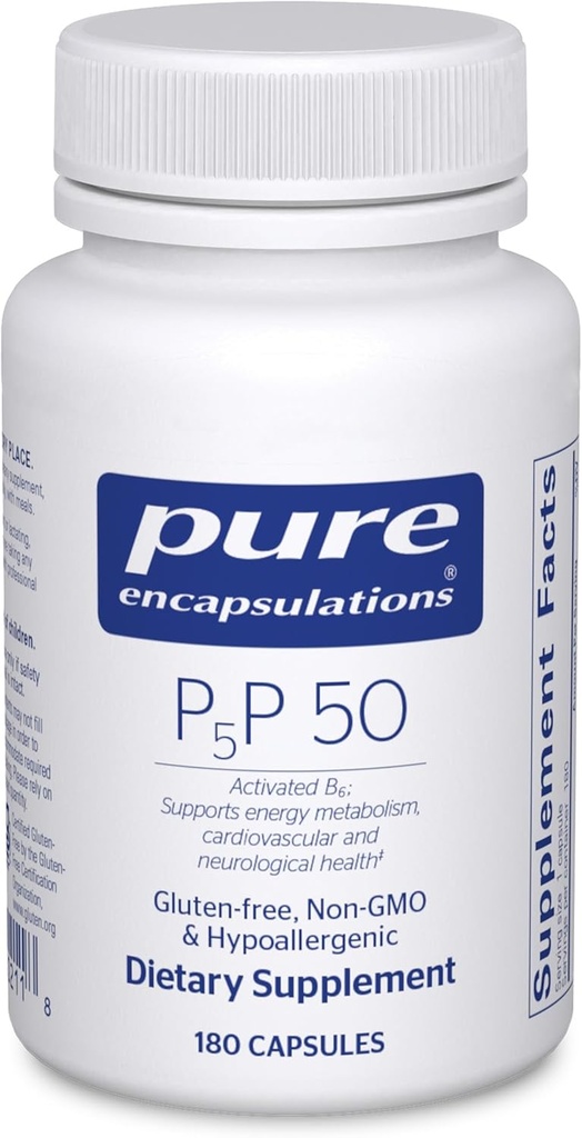 Pure Encapsulations P5P 50 - Active Vitamin B6 - Supports Energy Metabolism & Brain Health* - Gluten Free " Non-GMO - 180 Capsules