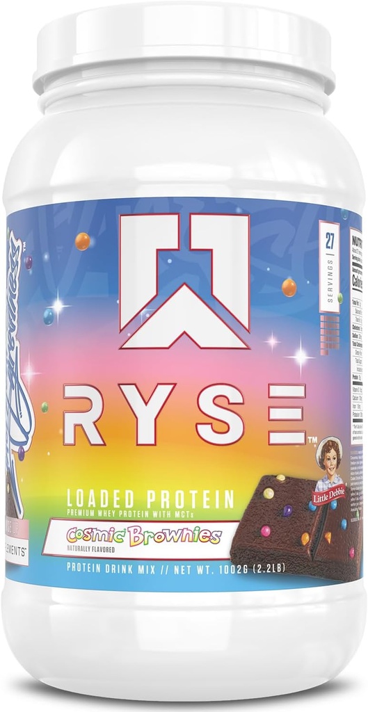 Polvo de proteína cargada RYSE - Little Debbie Cosmic Brownie - 25g Whey Protein Isolate " Concentrate with Prebiotic Fiber " MCTs - Low Carb, Low Sugar, Digestive-Friendly - 27 Servings / 2 lb Tub