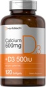Suplemento de calcio de Horbäach con vitamina D3 TEN 600 mg TEN 120 Softgels TENIDO NO GMO &amp; Gluten Libre Silencio para Hombres y Mujeres