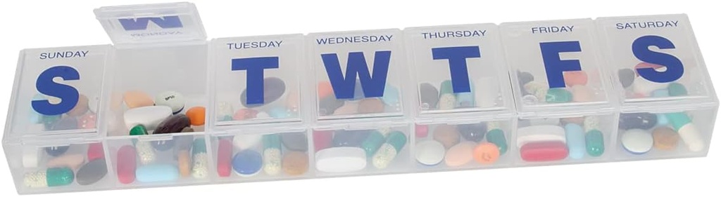 EZY DOSE Caja semanal de píldoras (7 días), Planificador de Medicina, Caja de Organizador de Vitaminas, Compartimientos de 3X-Large para la Medicación de Prescripción Aseguida y Evitar el Spilling accidental, Lids claros, BPA Gratis