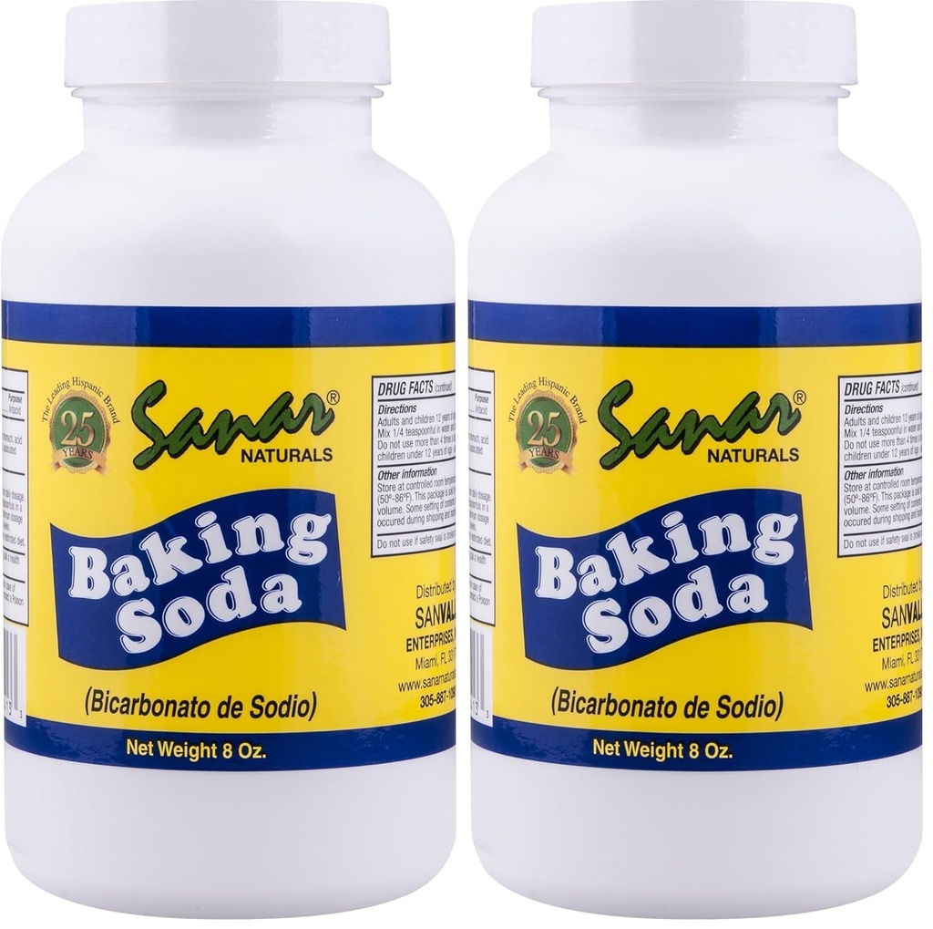 Sanar Naturals Baking Soda, 8 oz - For Digestive Support as Antacid, Baking, Cleaning, Deodorizing, " More (Pack of 2)