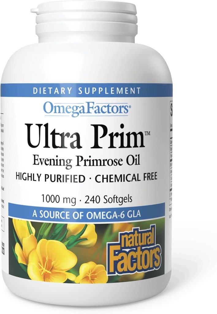 Factores de Omega por Factores Naturales, Aceite Primrose Ultra Prim, promueve la salud femenina e inmune con GLA Omega-6, 240 softgels (240 porciones)
