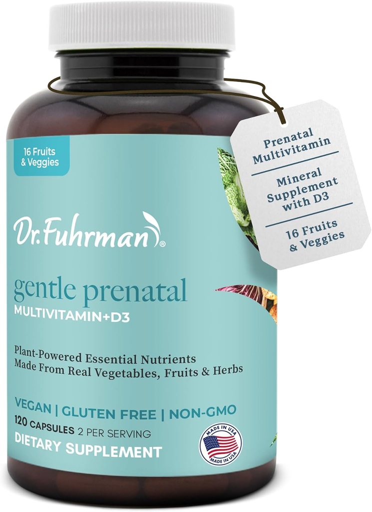Dr Fuhrman Prenatal Vitaminas Para las Mujeres ← Doctor-Formulated Prenatal Vitaminas Silencio Natural Folate, B12, Choline " Iodine for Pregnancy Support, Brain " Immune Health TEN No Synthetic Folic Acid Silencio 120 Cap