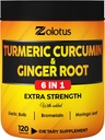 6 en 1 Curcumina Turmérica + cápsulas de jengibre, 95% Curcuminoides con Ginger, Bulbo de ajo, Bromelain, Moringa, Pepper Negro - 120 cápsulas