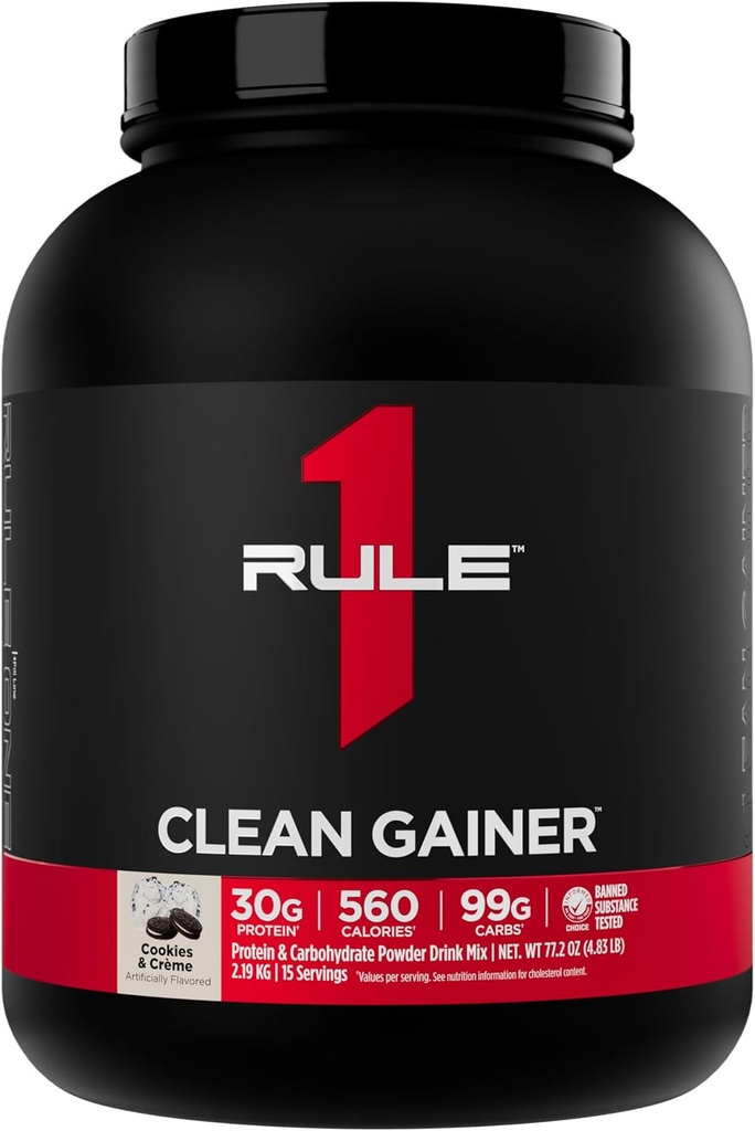 Regla 1 Clean Gainer - High-Protein Lean Gain Fórmula con 560 Calories, 30g de Full-Spectrum Protein, Más de 90g Carbs, Bajo 6g de grasa (15 Servimientos, Cookies &amp; Crème)
