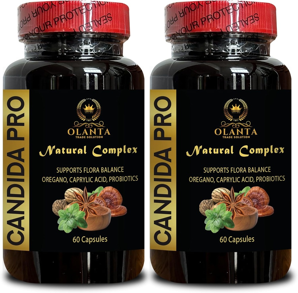 Candida PRO Natural Complex - Oregano Leaf Fresh, Candida Cleanse Extra Strength, Organic caprylic Acid Capsules for Candida, reishi Mushroom - 2 Bottles 120 Capsules