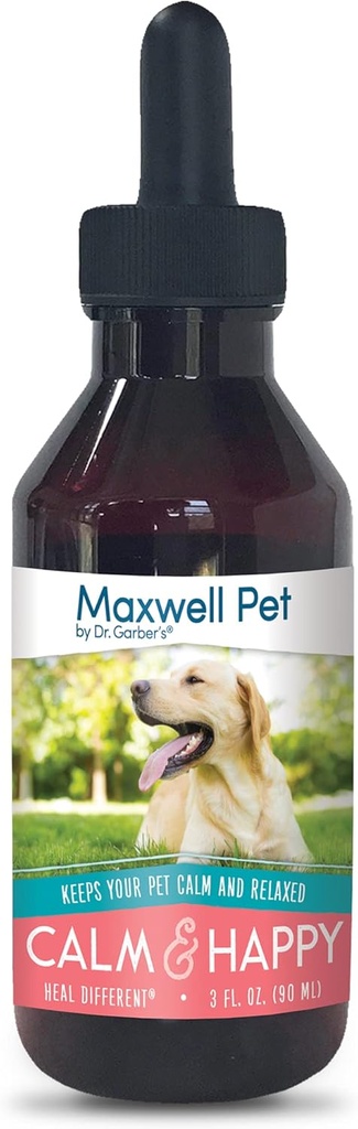 Maxwell Pet by Dr. Garber's - Calm &amp; Happy ← Seguro, Todo Natural, Gemmotherapy Remedy for Canine Use ¦ Stress &amp; Anxiety Relief for Your Dog; Provides Soothing, Calming Effect TEN 3 fl oz