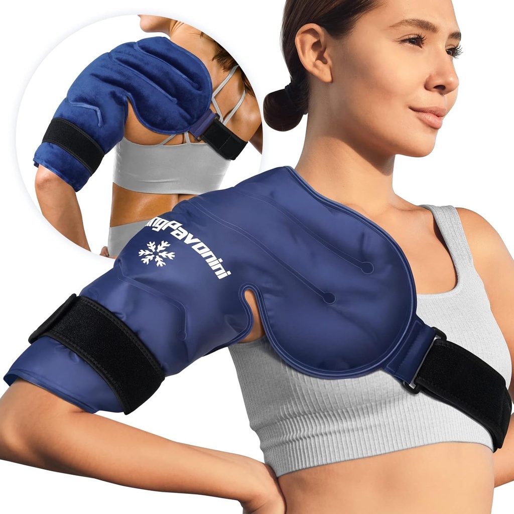 Terapia fría de manguito de hielo de hombro KingPavonini, paquete de hielo de gel reutilizable para lesiones de hombro, alivio de dolor, hinchazón, cirugía de hombros, tendonitis, bursitis, azul, tamaño mediano