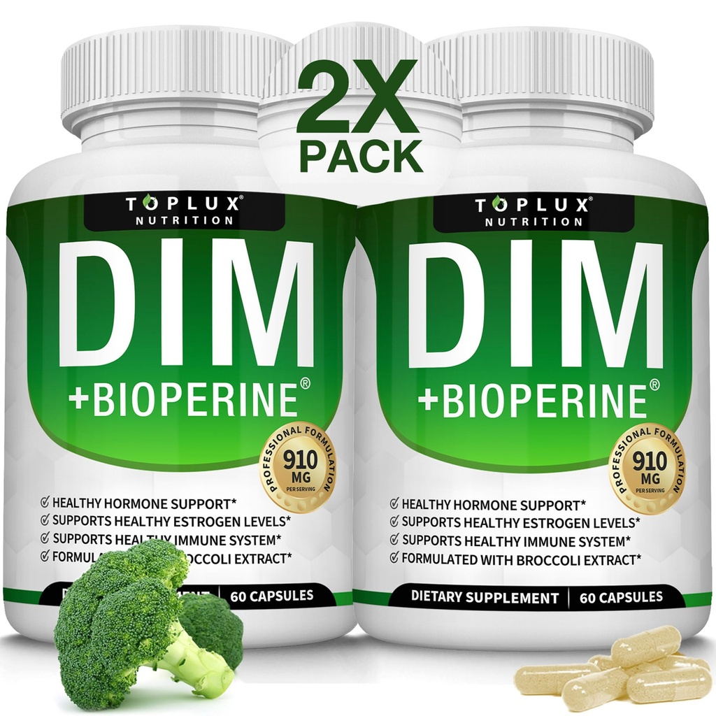 Suplemento de Dim 910 mg Plus Complejo BioPerine - Diindolylmetano para apoyar el equilibrio hormonal y el metabolismo estrógeno, ayuda con el acné de la menopausia PCOS Mejor creación de cuerpo de la piel, para hombres mujeres, 60 cápsulas