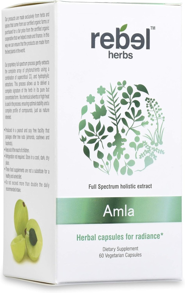 Rebel Herbs Amla Capsules (Amalaki) - Immune Support, Vegan, Gluten-Free, Ayurvedic, Antioxidante, Certified Organic Amla
