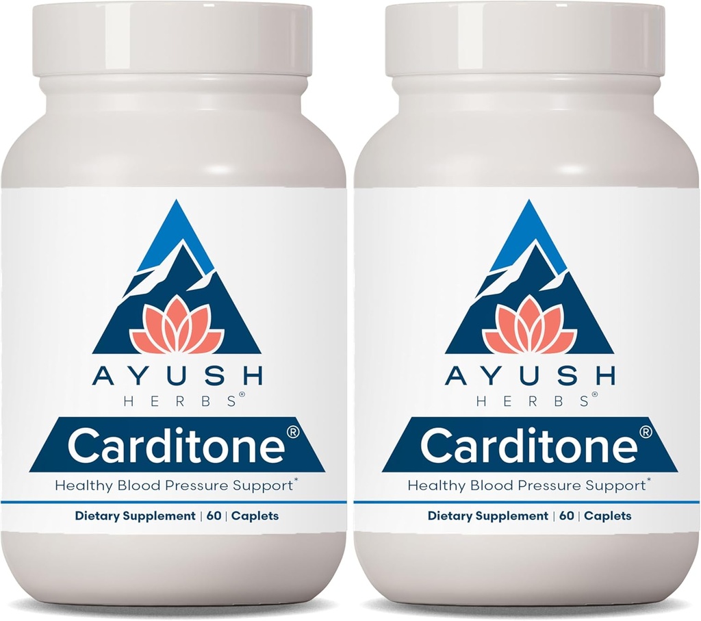 Ayush Herbs Carditone - Suplemento Natural para Mujeres &amp; Hombres, BP Fórmula, Holistic Heart Supplement with Rauwolfia, Arjuna, Calcium, and Magnesium - 60 Vegetarian Caplets (2 Conde)