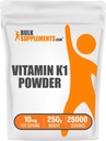 BulkSupplements.com Vitamina K1 Powder - Vitamina K1 Suplemento de Bone and Heart Health Support - Gluten Free, 10 mg por Serving, 250g (8.8 oz) (Pack of 1)