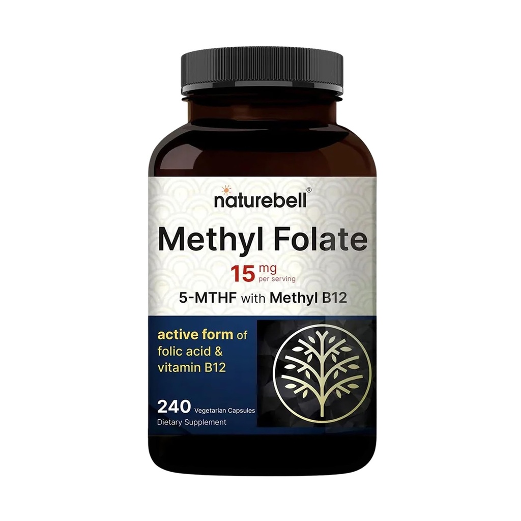NatureBell L Methylfolate 15mg, 240 Veggie Capsules ← 5-MTHF con Methyl B12 1000mcg ANTE Alta Potency Dual Action for Energy & Cognitive Support, Active Folic Acid – Methyl Folate Supplement
