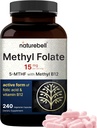 NatureBell L Methylfolate 15mg, 240 Veggie Capsules ← 5-MTHF con Methyl B12 1000mcg ANTE Alta Potency Dual Action for Energy & Cognitive Support, Active Folic Acid – Methyl Folate Supplement