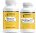 Nutrición investigada Apoyo nocturno con PM Circadian y Glycinate de Magnesio - 2 Paquete de Producto con Melatonina, Valerian, 5-HTP, GABA y un Suplemento de Magnesio