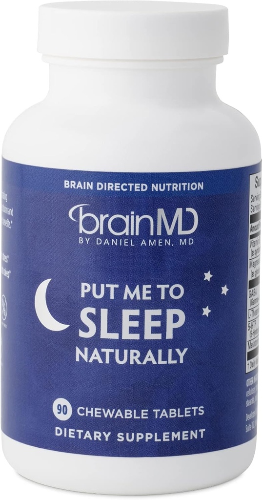 BRAINMD Ponme a dormir Naturalmente - 90 Tabletas Chewable - con Melatonina, L-Teanina, Magnesio, GABA, Vitamina B6 &amp; 5-HTP - Gluten Gratis - 45 Servimientos