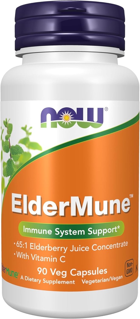 NOW Foods Supplements, ElderMune 65:1 Elderberry Juice Concentrate With Vitamin C, Immune System Support, 90 Veg Capsules