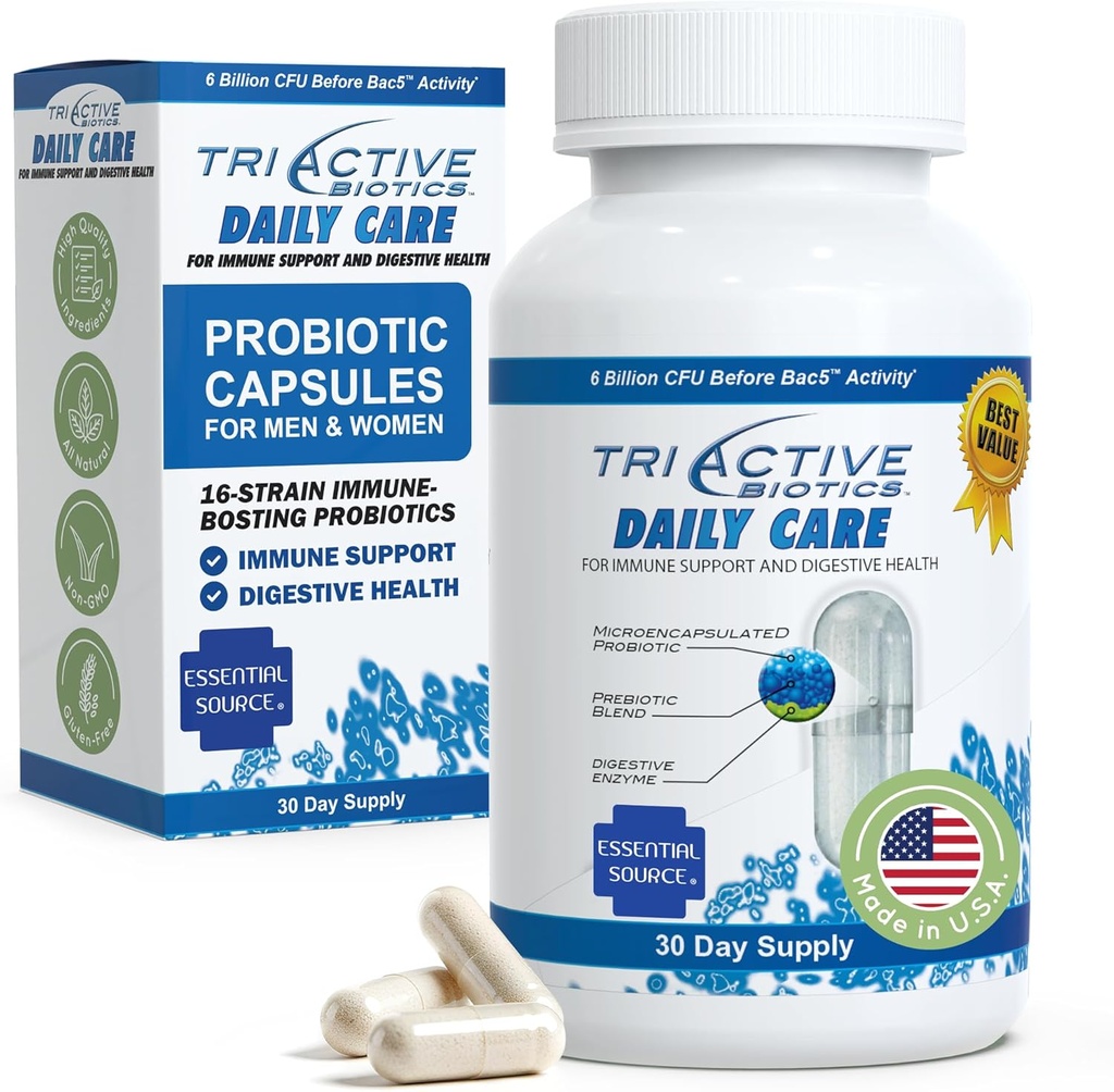TriActive Biotics Daily Care - Probiotics for Women and Men, Prebiotic Blend with 6 Billion CFU - Probiotics for Digestive Health - Support Gut Health, Immune Defense - 30 Capsules