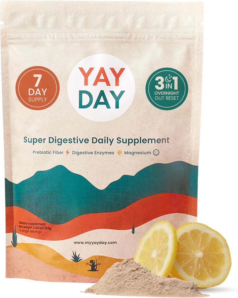 Pólvora de fibra prebiótica nocturna con enzimas digestivas &amp; glacinato de magnesio para el sueño, viaje en marcha 7 Pack ← Gut Health Supplement for Women &amp; Men - Bloating Relief Soluble and Insoluble Fiber