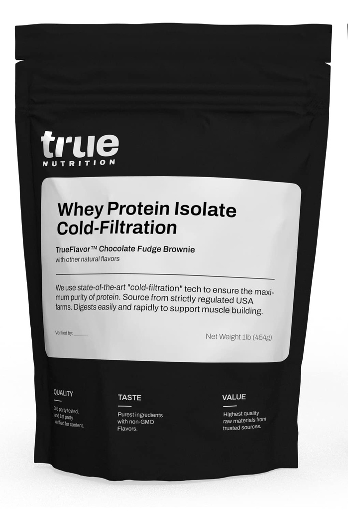 True Nutrition - Chocolate Whey Protein Isolate Cold-Filtration -100% Whey Protein Powder -27g Protein per Serving - Mezclas Fácilmente y Sabe Grande - Tercera Parte Probada - Chocolate Fudge Brownie - 1lb