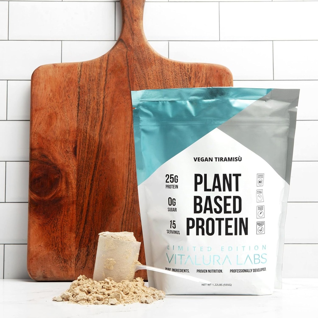 Polvo de proteínas de base vegetal – Polvo de proteína vegana hecho de guisante, arroz &amp; calabaza - No se ha añadido azúcar - Sin ingredientes artificiales - Tiramisu - 15 Servimientos