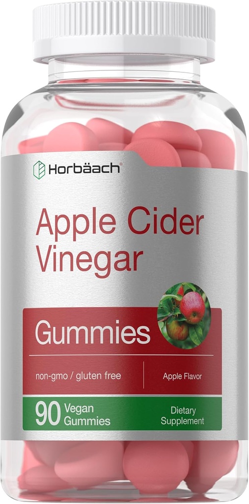Horbäach Vegan Apple Cider Vinegar Gummies TENIDO 90 Conde TENIDO ACV Suplemento Silencio Apple Flavor TENIDO NO GMO, Gluten Free Gummies for Adults