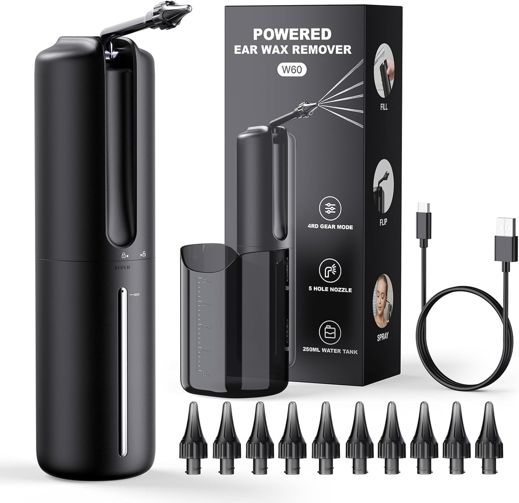 Ear Wax Removal Electric Ear Irrigation Flushing System Water Powered Ear Cleaner con 4 modos de presión Safe and Effective Ear Cleaning Tool Resistant USB Recargable