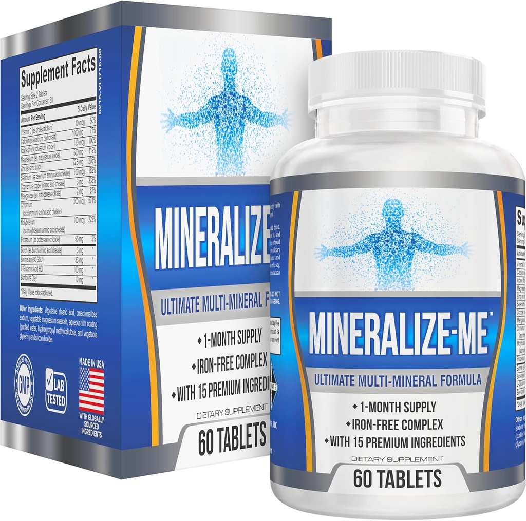 Multi-Mineral Supplement (15-in-1) Iron Free Formula | High-Potency Multiminerals | Essential Trace Minerals | Multimineral Supplements | 60 Tablets