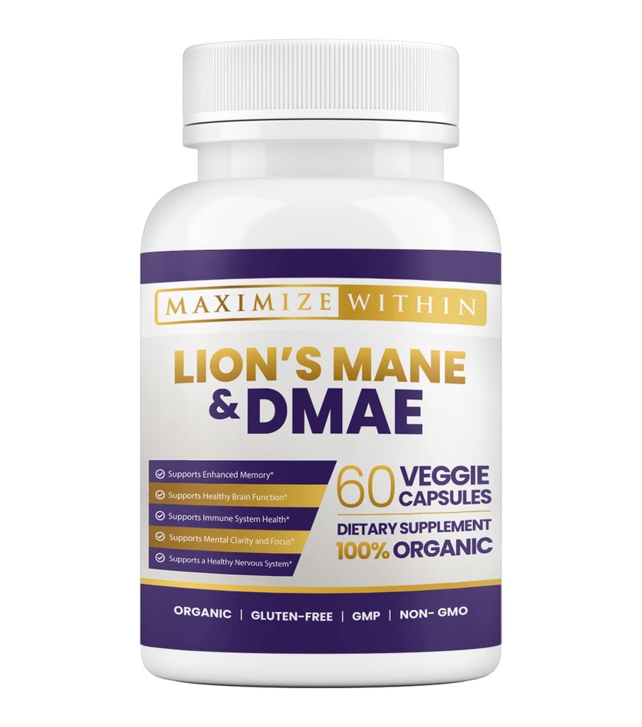 Maximum Slim Lion's Mane & DMAE Capsules: Enhance Memory, Boost Mental Clarity, and Sharpen Focus - 60 Capsules for Maximum Cognitive Support