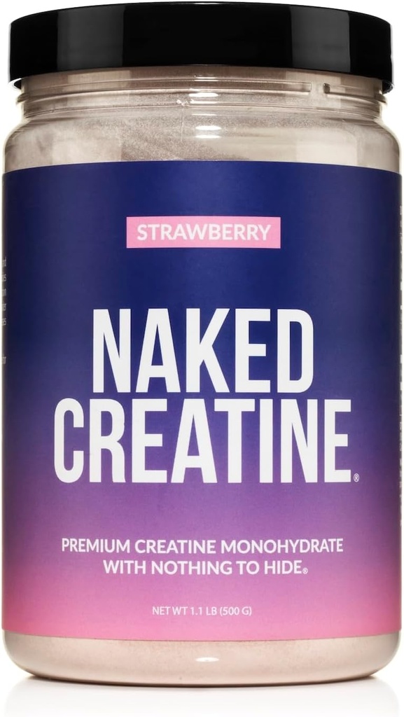 Cretina NAKED - Monohidrato de Creatina de Fresa - Polvo Real de Fresa, Sin Aditivos, Crecimiento Musculo, Vegan, No Gluten Libre, Soy Libre - 45 Servimientos