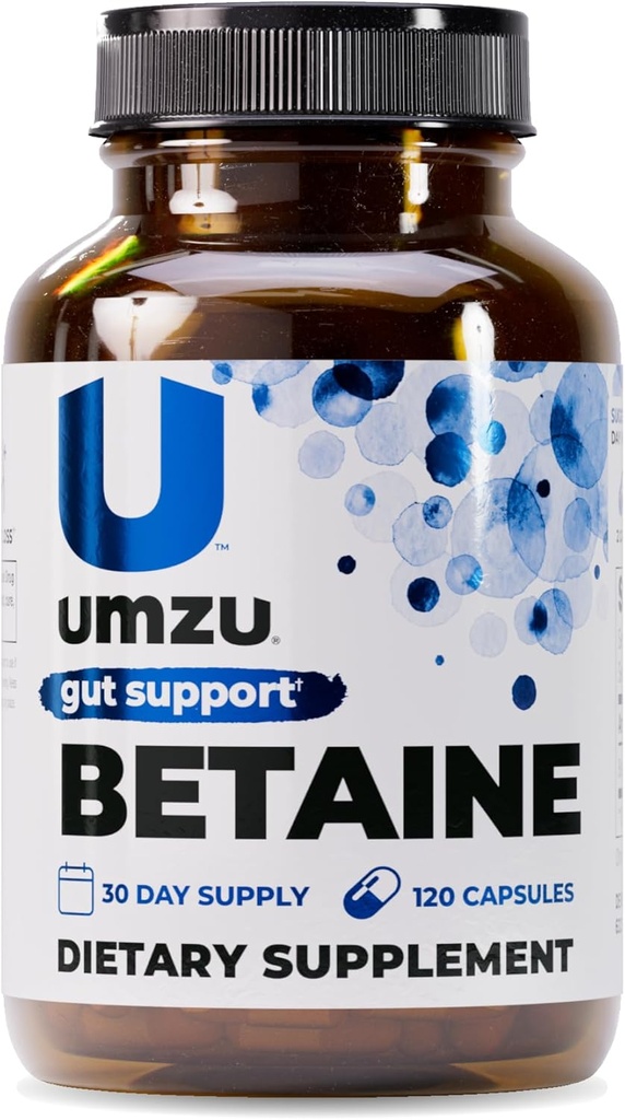 UMZU Betaine HCl Suplemento Silencio Apoyo Digestivo, Gastric Comfort, Nutrient Absorption " Cardiovascular Support peru Natural Digestion " Gut Health Aid (120 Capsules)